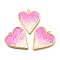 Brass Enamel Pendants, with Jump Ring, Heart Charms, Cadmium Free & Lead Free, Lasting Plated, Real 18K Gold Plated, Pearl Pink, 31.5x29.5x2.5mm, Hole: 3mm