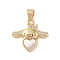Brass Micro Pave Clear Cubic Zirconia Pendants, Cadmium Free & Lead Free, with Shell, Heart, Real 18K Gold Plated, 17x17.5x3.5mm, Hole: 4mm