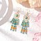 304 Stainless Steel Synthetic Turquoise Flat Round Dangle Earrings, with Synthetic Turquoise Beads & Glass Seed Beads, Golden, Light Blue, 81~81.5x18.5mm