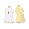 Alloy Enamel Pendants, Golden, Dog Charm, White, 28x14.5x1.5mm, Hole: 1.6mm
