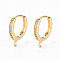 Brass Micro Pave Clear Cubic Zirconia Hoop Earring Findings, with Horizontal Loop, Real 18K Gold Plated, Cadmium Free & Nickel Free & Lead Free, 16x14x2mm, Hole: 1.2mm, Pin: 1mm