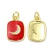 Brass Micro Pave Cubic Zirconia Pendants, Cadmium Free & Nickel Free & Lead Free, with Enamel & Jump Ring, Rectangle with Moon Charms, Golden, Red, 16x11x2mm, Hole: 2.5mm