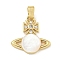 Brass with Clear Cubic Zirconia with Sea Shell Pendants, Cadmium Free & Nickel Free & Lead Free, Planet, White, Real 18K Gold Plated, 16.5x16x3.5mm, Hole: 5x3mm