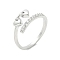 Heart Brass Micro Pave Cubic Zirconia Open Cuff Ring for Women, Platinum, US Size 6 3/4(17.1mm)