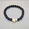 Round Natural Lava Rock Beaded Stretch Bracelets, Golden Tone Cross Bracelets for Women Men
