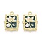 Rack Plating Alloy Enamel Pendants, Rectangle & Flower, with ABS Imitation Pearl, Light Gold, 23x16.5x5mm, Hole: 1.8mm