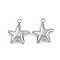 304 Stainless Steel Pendants, Star Charm, Anti-Tarnish, Stainless Steel Color, 15.5x13.5x4mm, Hole: 1.8mm