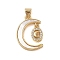 Brass Micro Pave Clear Cubic Zirconia Pendants, with Shell, Cadmium Free & Lead Free, Moon, Real 18K Gold Plated, Moon, 21.5x15x3mm, Hole: 4x3.5mm