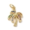 Brass Micro Pave Cubic Zirconia Pendants, Cadmium Free & Nickel Free & Lead Free, Real 18K Gold Plated, Coconut Tree Charms, Colorful, 18x12.5x3mm, Hole: 3mm