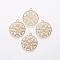 Iron Filigree Pendants, Flat Round with Butterfly, Golden, 20.5x18x0.4mm, Hole: 1.4mm