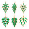 4Pcs 2 Style Brass Pendants, with Green Glass, Leaf Charm, Golden, 24.5x15~19x4~5mm, Hole: 1~5x1~2.5mm, 2pcs/style
