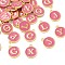 Golden Plated Alloy Enamel Charms, Enamelled Sequins, Flat Round with Random Mixed Letters, Camellia, 14x12x2mm,Hole:1.50mm