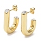Ion Plating(IP)  304 Stainless Steel Half Hoop Stud Earrings, with Rhinestone, Manual Polished, J Hook Ear Studs, Golden, 23x16.5x4.5mm