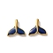 304 Stainless Steel Charm, with Enamel, Real 14K Gold Plated, Fishtail Charm, Midnight Blue, 11x11.5x2.5mm, Hole: 1.4mm