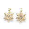 Brass Micro Pave Cubic Zirconia Pendants, Lead Free & Cadmium Free & Nickel Free, Snowflake, Real 18K Gold Plated, 13x17x4mm, Hole: 3mm
