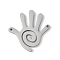 304 Stainless Steel Pendants, Hollow Out Palm Spiral Charm, Stainless Steel Color, 25.5x23.5x1.5mm, Hole: 1.2mm