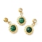 Synthetic Malachite Sun Pendants, with Rubber Rings and Ion Plating(IP) 304 Stainless Steel Settings, Real 18K Gold Plated, 16mm, Hole: 0.5mm, Sun: 11x8x3mm