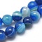 Natural Striped Agate/Banded Agate Beads Strands, Dyed & Heated, Round, Royal Blue, 6mm, Hole: 1.2mm, about 62pcs/strand, 36cm