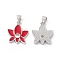 Rack Plating Brass Enamel Pendants, Micro Pave Clear Cubic Zirconia, Long-Lasting Plated, Lead Free & Cadmium Free, Platinum, Lotus Charm, Red, 19x16x3mm, Hole: 4x3.5mm