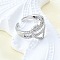 Brass Micro Pave Clear Cubic Zirconia Cuff Rings for Women, Cadmium Free & Lead Free, Heart, Platinum, 13.5mm, Inner Diameter: Adjustable