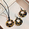 Leopard Print Pattern Round Acrylic Pendant Necklaces and Dangle Earrings Sets, Champagne Yellow, 720mm
