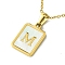 Ion Plating(IP) Rectangle with Initial Letter 304 Stainless Steel Pendant Necklace, white Shell, Real 18K Gold Plated, Letter M, 16.06 inch(40.8cm)