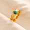 Round Synthetic Turquoise Finger Rings, 304 Stainless Steel Cuff Ring for Unisex, Inner Diameter: 17mm