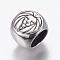 304 Stainless Steel Beads, Flat Round with Lion Head, Large Hole Beads, Antique Silver, 10x8x8mm, Hole: 6mm