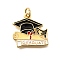 Brass Enamel Pendants, with Jump Ring, Graduation Cap Charm, Real 18K Gold Plated, Black, 17x17.5x2mm, Hole: 3.5mm