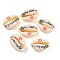 Printed Natural Shell Beads, Shell Shape, No Hole/Undrilled, Word, 16~24x11~15x7~8mm, Hole: 1~2mm
