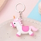 PVC Plastic Keychain, Cartoon Unicorn, Hot Pink, Pendant: 4.8x6.3cm