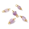 Natural Amethyst Links Connectors, with Alloy Beads & Brass Eye Pin, Golden, Nuggets, 17~18.5x6~8.5x4~6mm, Hole: 1.8~2.8mm