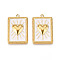 304 Stainless Steel Pendants, with Enamel, Rectangle with Heart & Word Love Charms, Ion Plating(IP), Real 18K Gold Plated, White, 28x18x3mm, Hole: 1.4~1.5mm