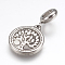 316 Surgical Stainless Steel European Dangle Charms, Large Hole Pendants, Tree of Life, Antique Silver, 29mm, Pendant: 18x15x2mm, Hole: 5mm