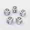 Plated Acrylic Beads, Horizontal Hole, Cube with Letter, Antique Silver, Letter.Q, 6mm, Hole: 3mm, about 3000pcs/500g