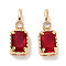 Brass Micro Pave Cubic Zirconia Pendants, Cadmium Free & Nickel Free & Lead Free, Rectangle, Real 18K Gold Plated, Red, 16~16.5x6x4.5mm, Hole: 2x3.5mm