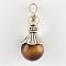 Natural Tiger Eye Pendants, with Alloy Findings, Antique Silver, Snowcone, 29.5x12.5mm, Hole: 2.5mm