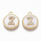 Brass Micro Pave Cubic Zirconia Pendants, with Shell, Flat Round with Letter, Nickel Free, Clear, Creamy White, Real 18K Gold Plated, Letter.Z, 17x14x4mm, Hole: 1.8mm