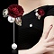Alloy Brooch, with Imitation Pearl and Cloth Finding, Dark Red, 95x40mm