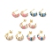 Enamel Croissant Stud Earrings with Clear Cubic Zirconia, Real 18K Gold Plated Brass Jewelry for Women, Cadmium Free & Lead Free, Mixed Color, 15x6.5mm, Pin: 0.8mm