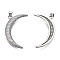 Brass Micro Pave Clear Cubic Zirconia Pendants, Nickel Free, Moon, Real Platinum Plated, 40x21.5x4mm, Hole: 3x4mm
