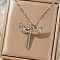 Brass Clear Cubic Zirconia 3D Cute Wing Sword Pendant Necklaces for Daily Wear, Platinum, 15.75 inch(40cm)