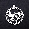 Non-Tarnish 201 Stainless Steel Pendants, Filigree Joiners Findings, Laser Cut, Flower with Hummingbird, Stainless Steel Color, 22.5x20x1mm, Hole: 1.4mm