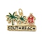 Rack Plating Brass Enamel Pendants, with Jump Ring, Long-Lasting Plated, Cadmium Free & Lead Free, Real 18K Gold Plated, Word South Beach, Coconut Tree, 16x24.5x2mm, Hole: 3.5mm