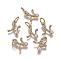 Brass Charms, with Cubic Zirconia and Shell Pearl Bead, Letter, Golden, Clear, Letter.N, 9.5~11x3.5~10.8x3~3.5mm, Hole: 3.5mm