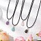 4Pcs 4 Styles Natural Labradorite & Amazonite & Rose Quartz & Amethyst Teardrop Pendant Necklaces, Black Waxed Cotton Cord Necklaces for Women, Platinum, 17.72 inch(45cm), 1pc/style