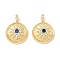 Rack Plating Brass Micro Pave Clear & Marine Blue Cubic Zirconia Pendants, Cadmium Free & Nickel Free & Lead Free, Long-Lasting Plated, Flat Round with Sun, Real 18K Gold Plated, 21x16x5mm, Hole: 4x2.5mm