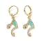 Real 18K Gold Plated Brass Dangle Leverback Earrings, with Enamel and Cubic Zirconia, Musical Note, 37x12.5mm
