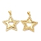 Brass Micro Pave Cubic Zirconia Pendants, Lead Free & Cadmium Free, Star with Heart Charms, Real 18K Gold Plated, 25x27x2.5mm, Hole: 5.3x3.5mm