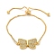 Cubic Zirconia Link Slider Bracelets, with Light Gold Brass Box Chains, Butterfly, Inner Diameter: 3-1/8 inch(8cm)